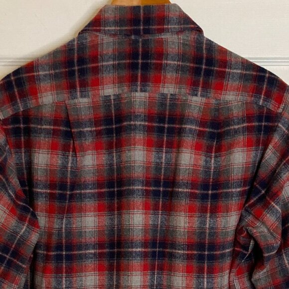 Vintage Pendleton Pure Virgin Wool Red Blue Gray Plaid Flannel Shirt Size 15 1/2 - Picture 5 of 7
